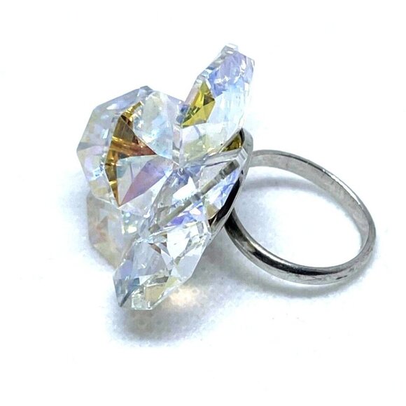 925 Sterling Silver Cluster Faceted Crystal Floral Ring Italy Size 5 - Picture 2 of 6